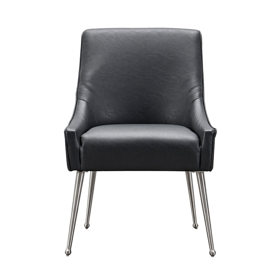 Mason Dining Chair Black Faux Leather - Brushed Silver Legs