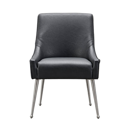 Mason Dining Chair Black Faux Leather - Brushed Silver Legs