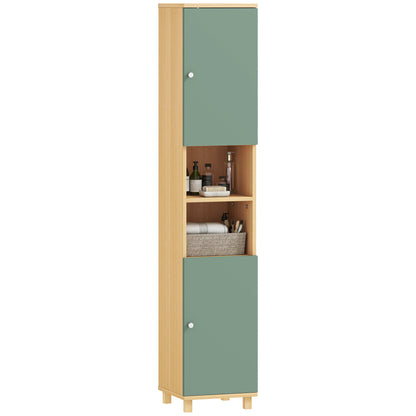 Tall Bathroom Cabinet with Adjustable Shelves and Open Shelves, Green