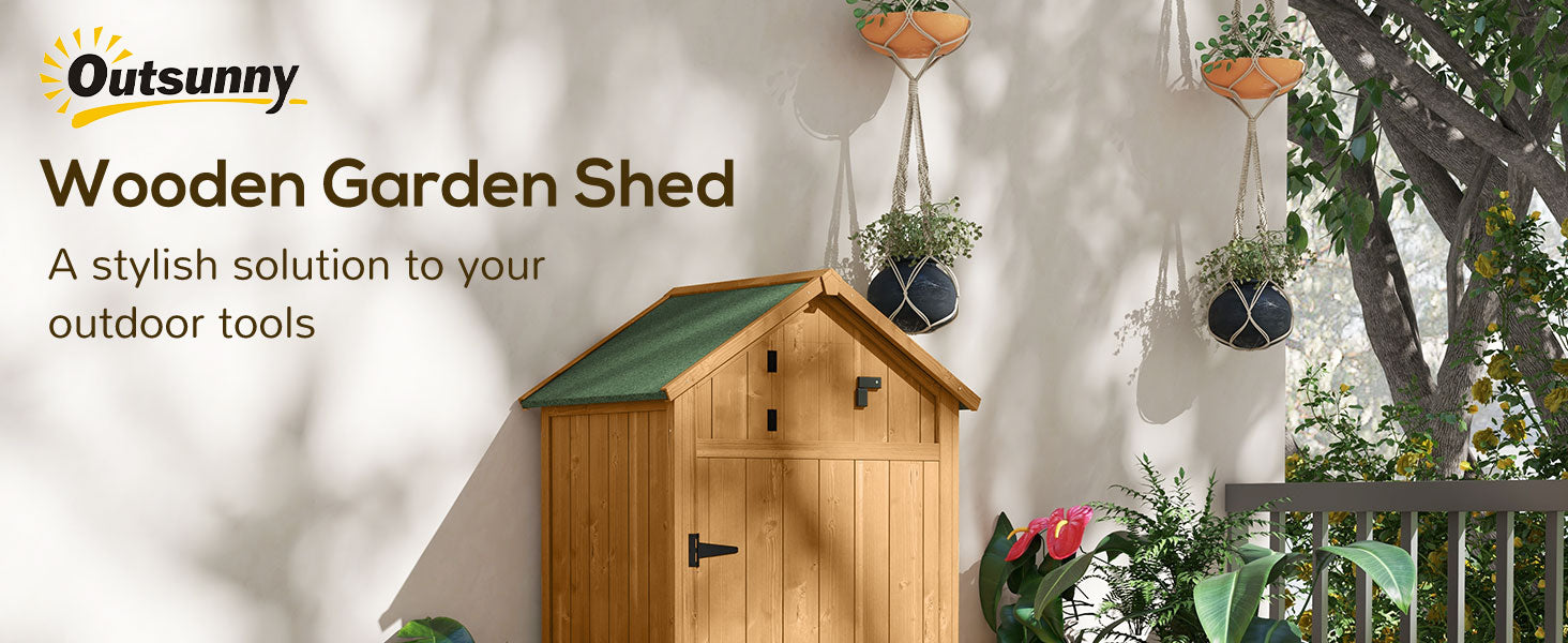 Garden Shed Vertical Utility 3 Shelves Shed Wood Outdoor Garden Tool Storage Unit Storage Cabinet