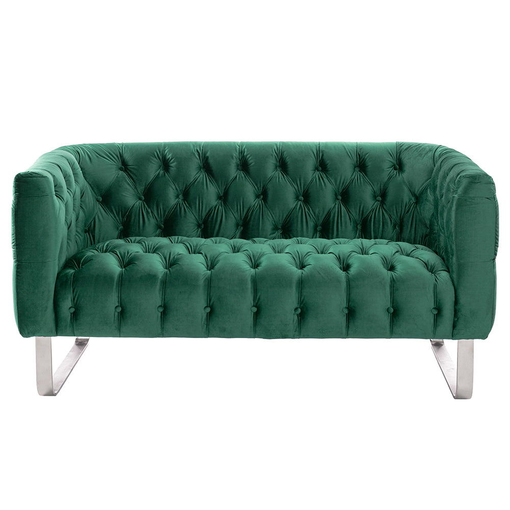 Grosvenor Two Seat Sofa - Bottle Green - Brushed Silver