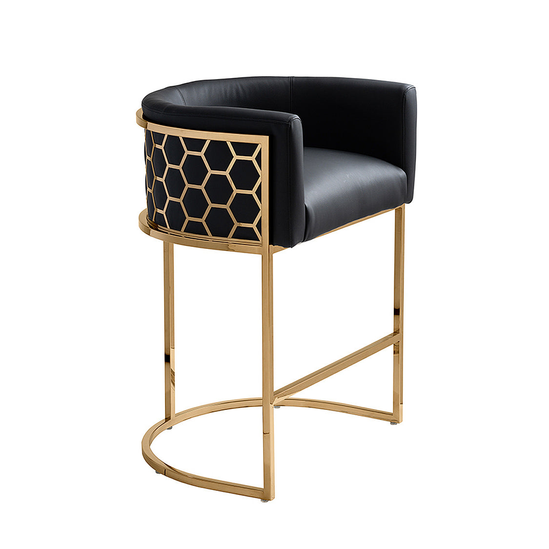 Alveare Counter Stool Brass – Black Faux Leather