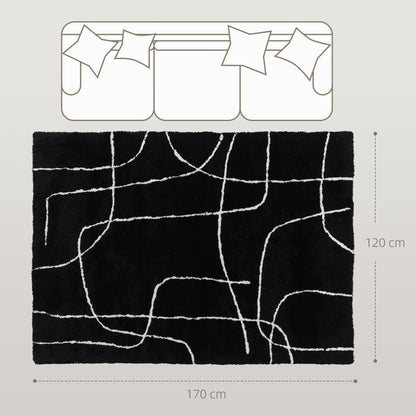 High Pile Modern Shaggy Rug, Soft Floor Carpet 120 x 170 cm, Black