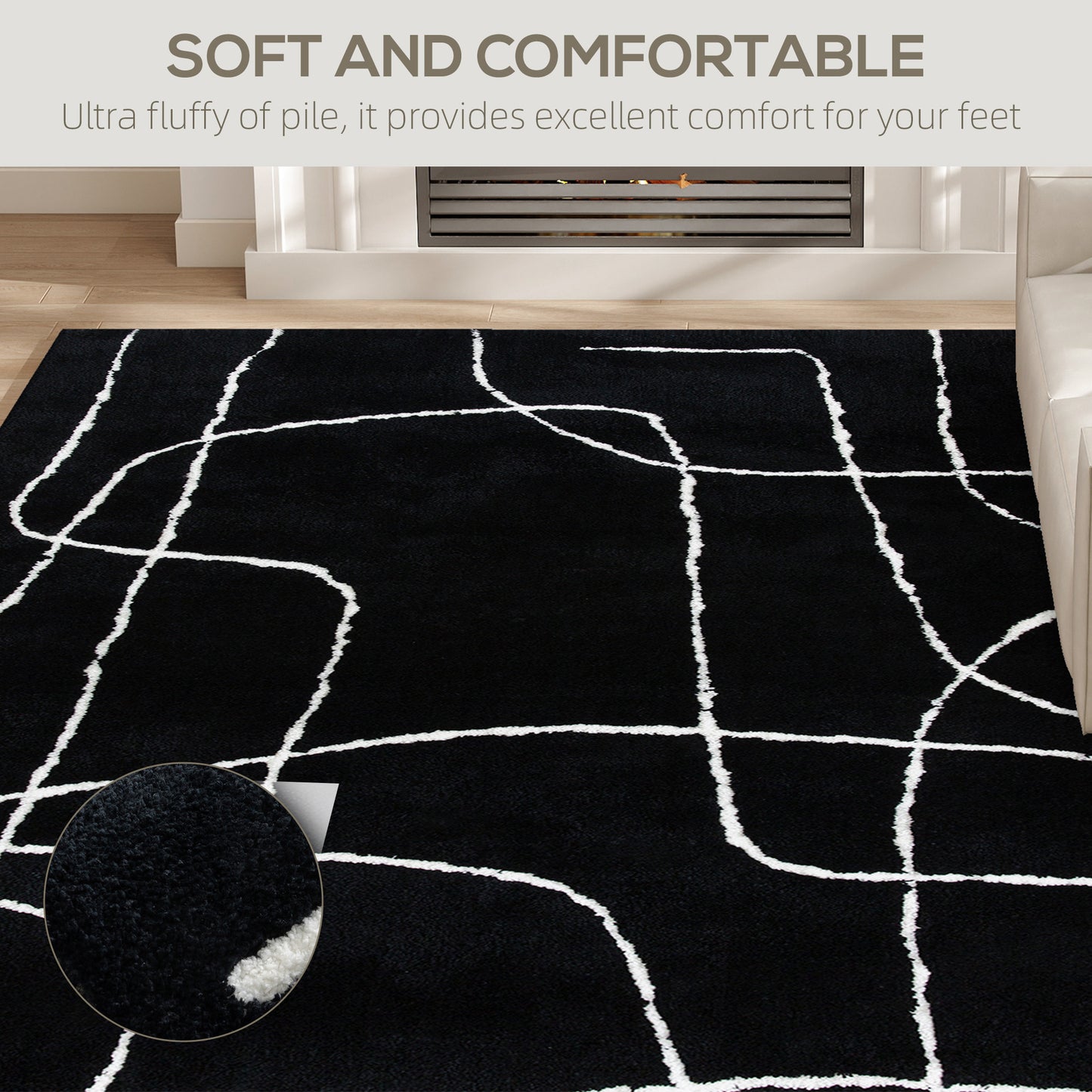 High Pile Modern Shaggy Rug, Soft Floor Carpet 120 x 170 cm, Black