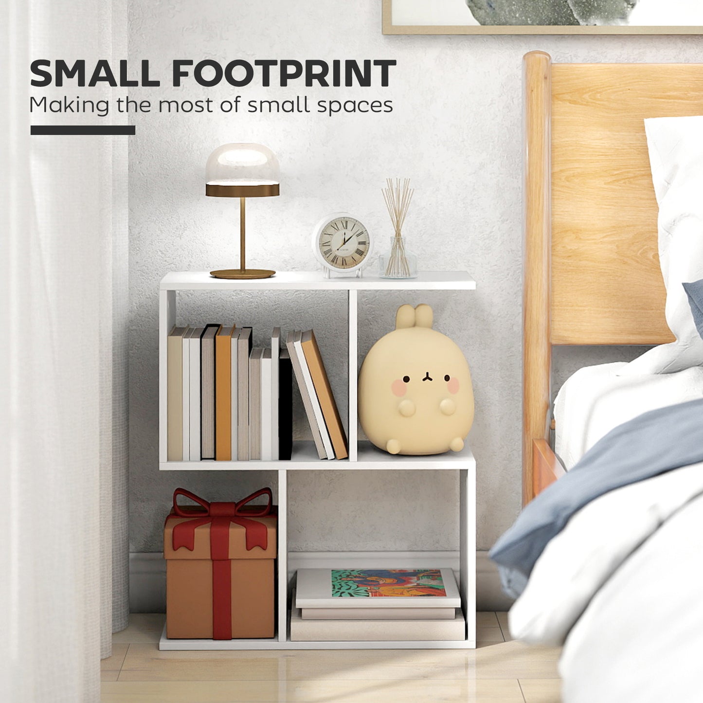 Side Table, Narrow End Table with Storage Shelves, White