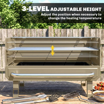 Portable Barbecue Grill with Adjustable Grates for Camping, Khaki
