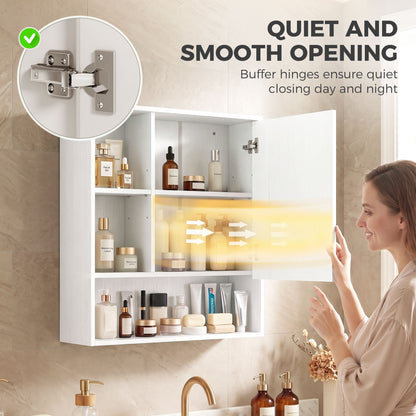 Wall-Mounted Bathroom Mirror Cabinet with Adjustable Shelves - White Wood Effect