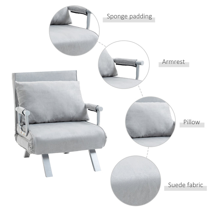 2-In-1 Design Single Sofa Bed Sleeper, Foldable Armchair Bed Lounge Couch w/ Pillow, Grey