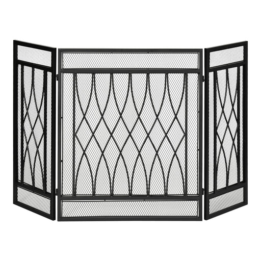 3-Panel Folding Fireplace Screen, Metal Mesh Fire Spark Guard, 126L x 3W x 80H cm-Black