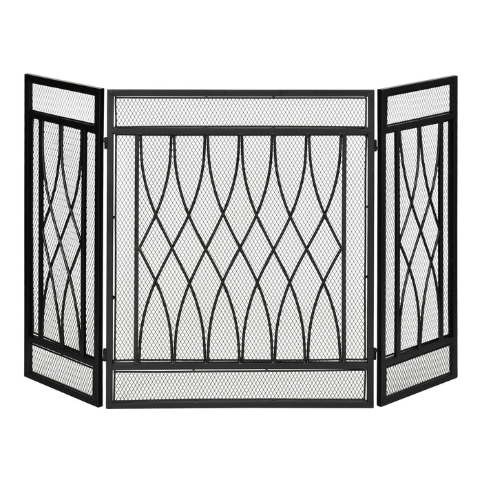 3-Panel Folding Fireplace Screen, Metal Mesh Fire Spark Guard, 126L x 3W x 80H cm-Black