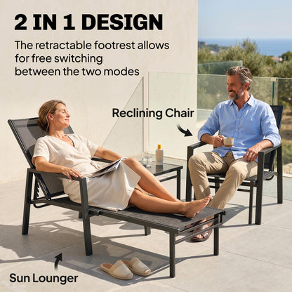Sun Loungers Set of 2 w/ Retractable Footrest 5-Position Adjustable