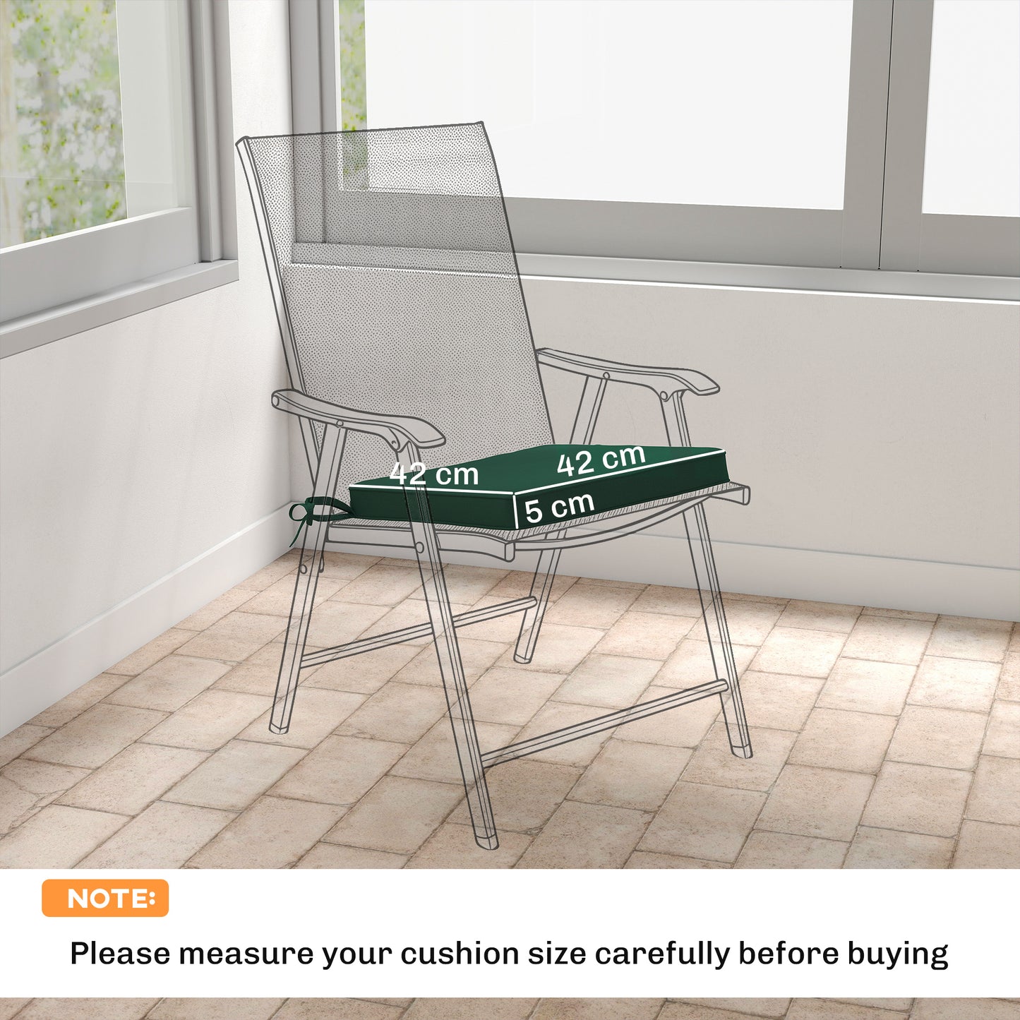 Set of 6 Chair Cushion Seat Pads with Removable Tie, Green