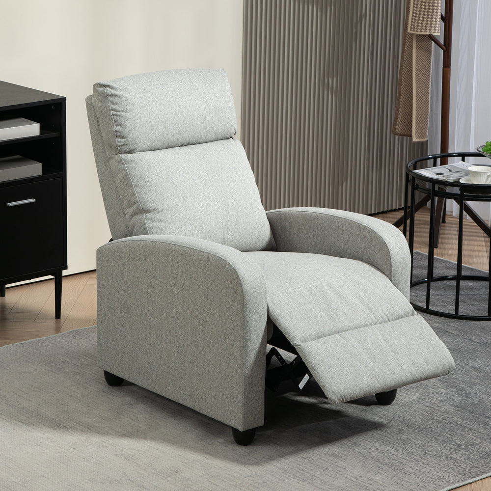 Linen Fabric Manual Reclining Chair with Padded Seat, Light Grey