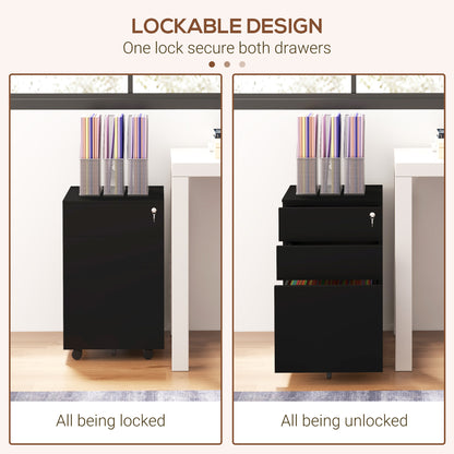 3-Drawer Vertical Filing Cabinet w/ Lock & Pencil Tray, Steel Mobile File Cabinet w/ Adjustable Hanging Bar for A4, Legal Size, Black