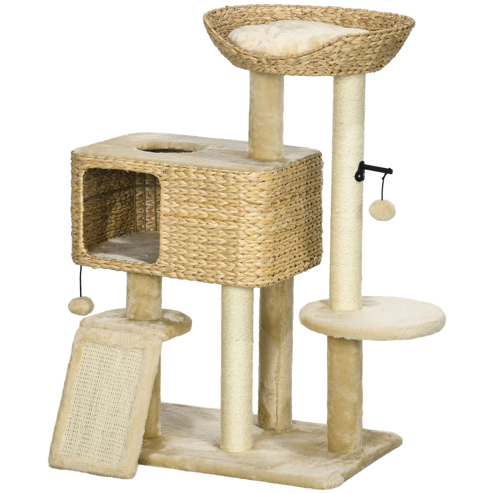 95cm Cat Tree Tower for Indoor Cats, with Scratching Post, Cat House, Toy Ball, Platform - Beige