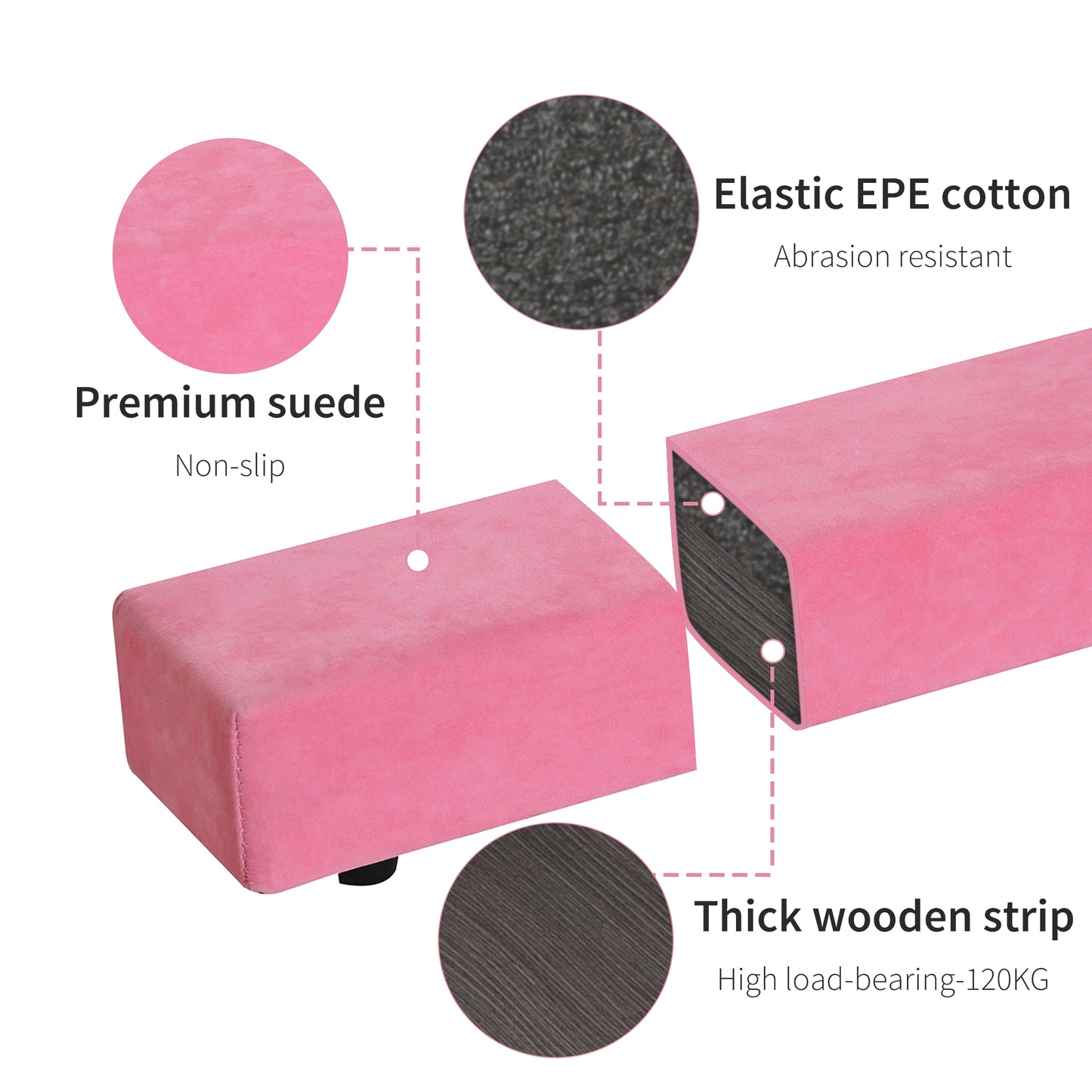 Balance Beam Trainer Fold Performance Gymnastics Suede Pink Home