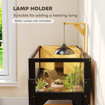Wooden Tortoise House with Storage Shelf, Clear Observation Windows
