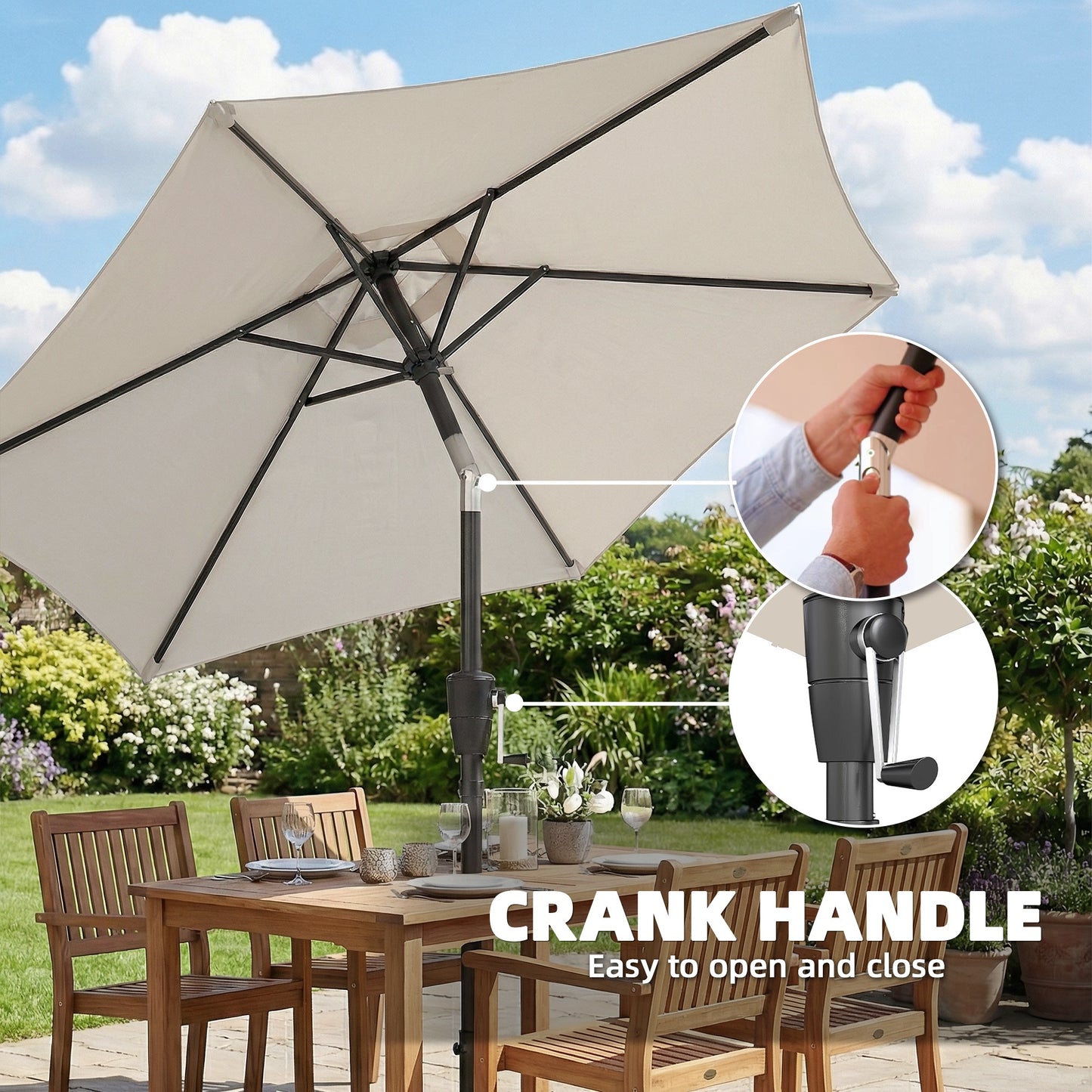 Garden Parasol, 2m Outdoor Table Parasol Umbrella with Tilt