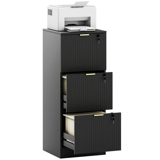 Filing Cabinet, File Cabinet with 3 Lockable Drawers and Hanging Rails