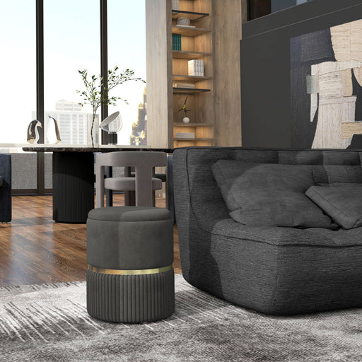 Round Ottoman Stool with Storage, Velvet-feel Fabric Upholstered Pouffe Foot Stool with Padded Seat and Hidden Space