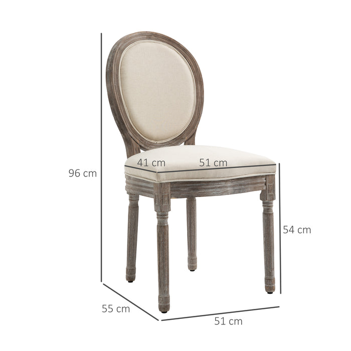 Dining Chairs Set of 2, French-Style Kitchen Chairs with Padded Seats Wood Frame and Brushed Curved Back, Cream White