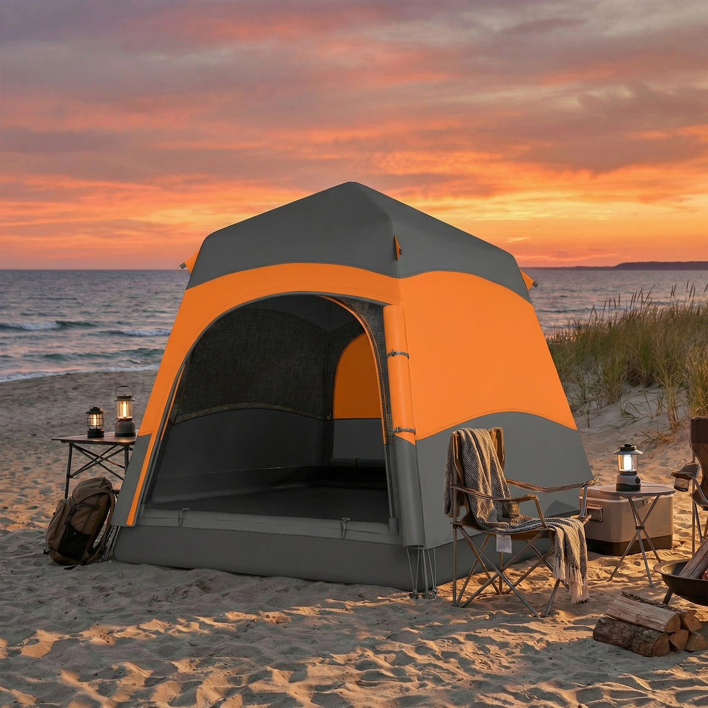 Double Layer Pop Up Tent with Rainfly, Portable Camping Shelter