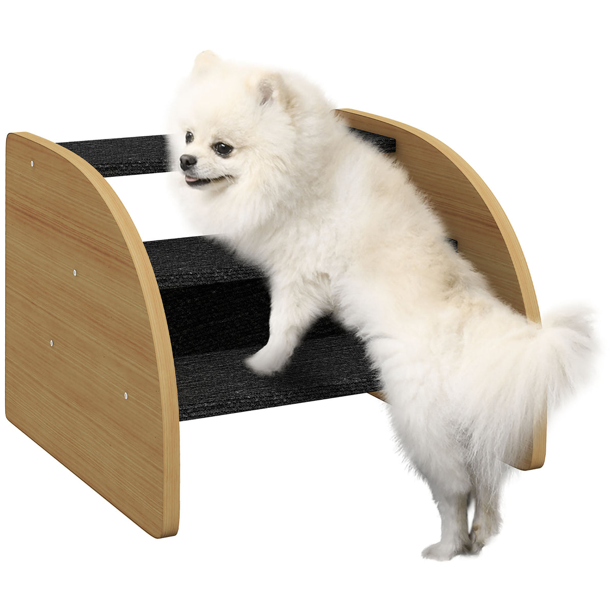 Dog Steps for Sofa and Bed, 3-Step Dog Stairs, Pet Stairs, Oak Finish