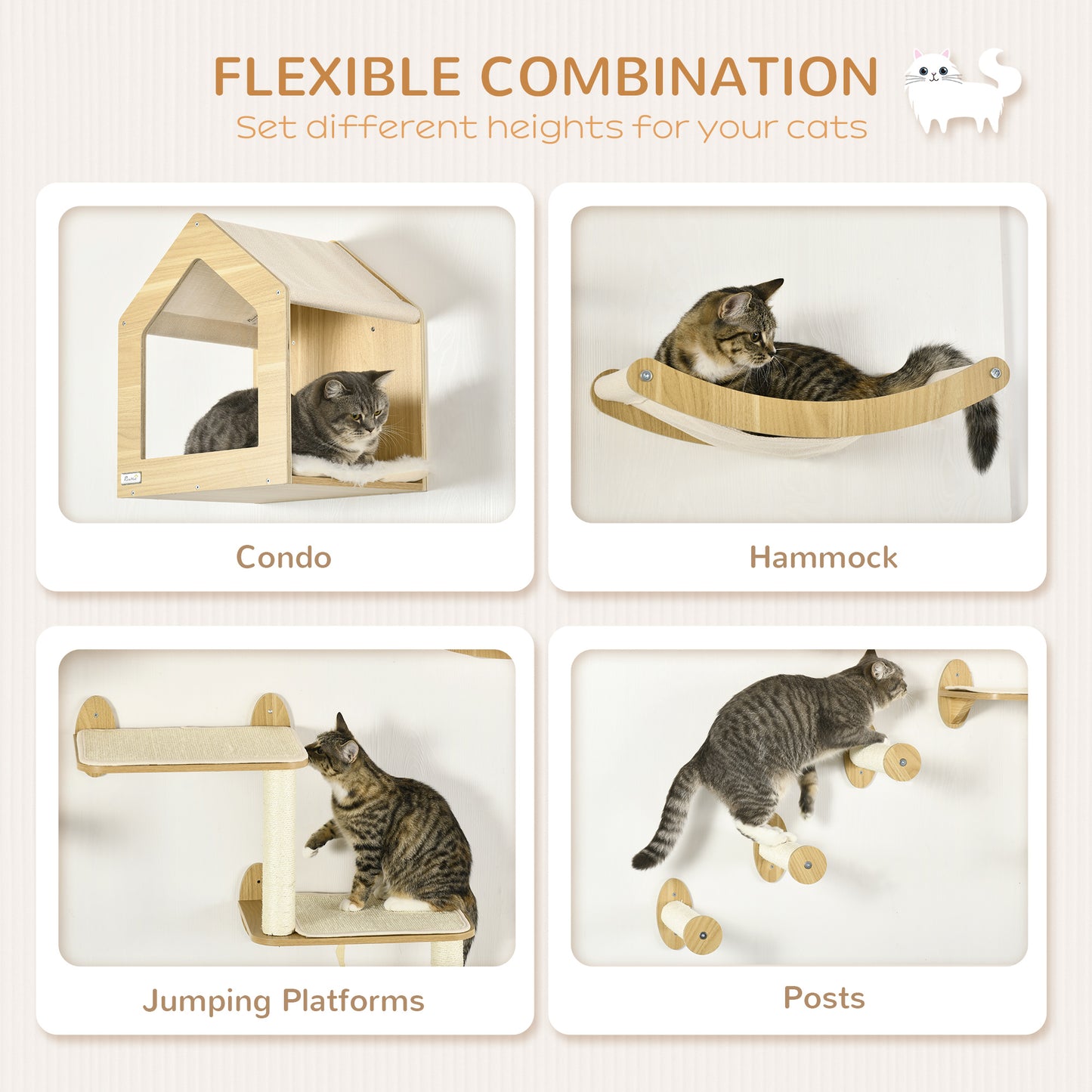 Cat Wall Furniture Condo Perches Scratch Posts Steps 8 Piece Beige