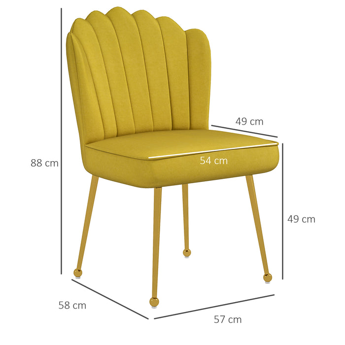 Velvet-Feel Shell Accent Chair Home Bedroom Lounge Metal Legs Yellow