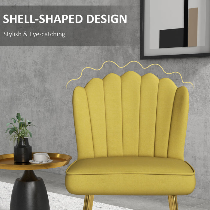 Velvet-Feel Shell Accent Chair Home Bedroom Lounge Metal Legs Yellow