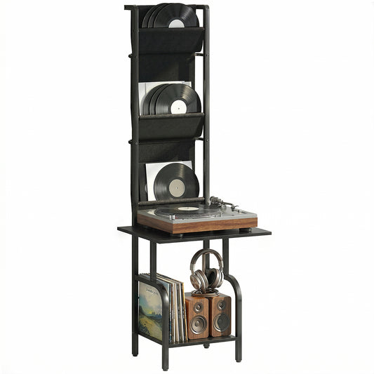 Vinyl Record Storage with Player Stand, Turntable Stand and Display Shelf, CD Storage Unit for Up to 40 CDs, Record Player Table for Living Room or Bedroom, Black