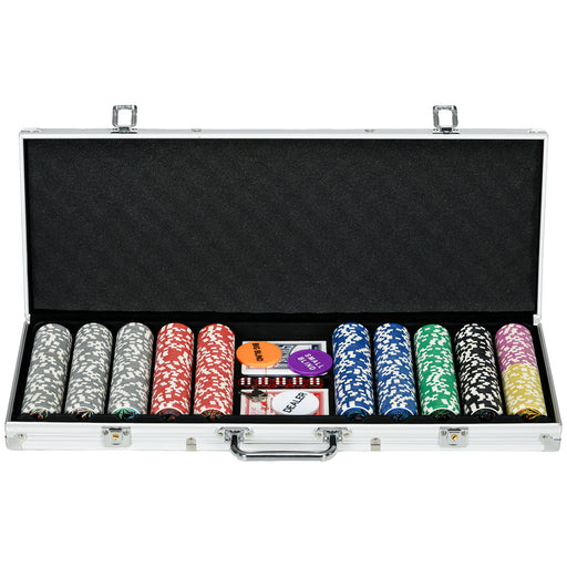 SPORTNOW 500PCS Poker Chips Set Poker Set with Mat and Chips, 2 Card Decks, Dealer, 5 Dices