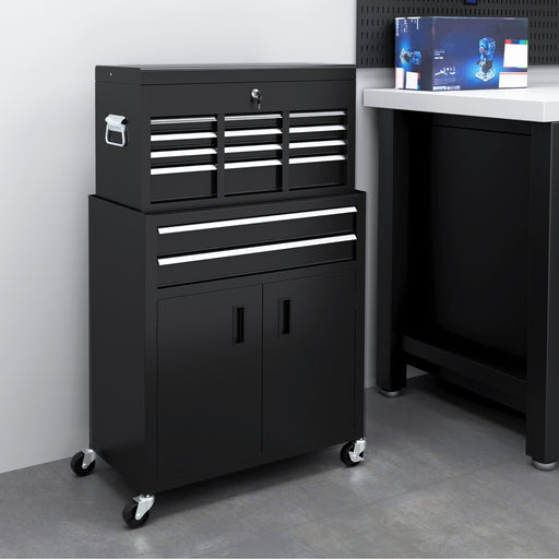 Top Chest and Roller Cabinet Combo Metal Tool Cabinet on Wheels Black