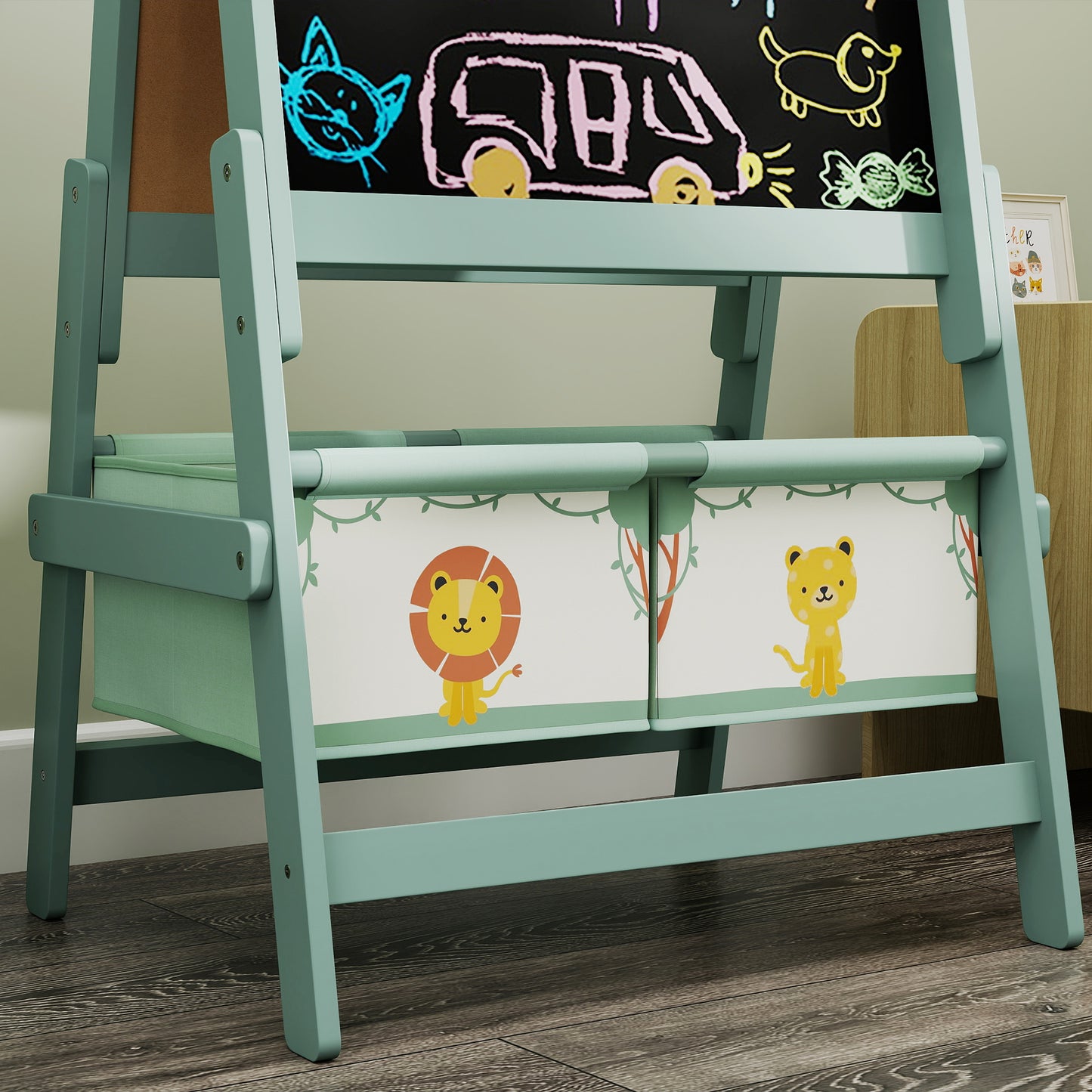 3-in-1 Kids Easel, Double-Sided Art Easel with Paper Roll, Green