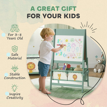 3-in-1 Kids Easel, Double-Sided Art Easel with Paper Roll, Green