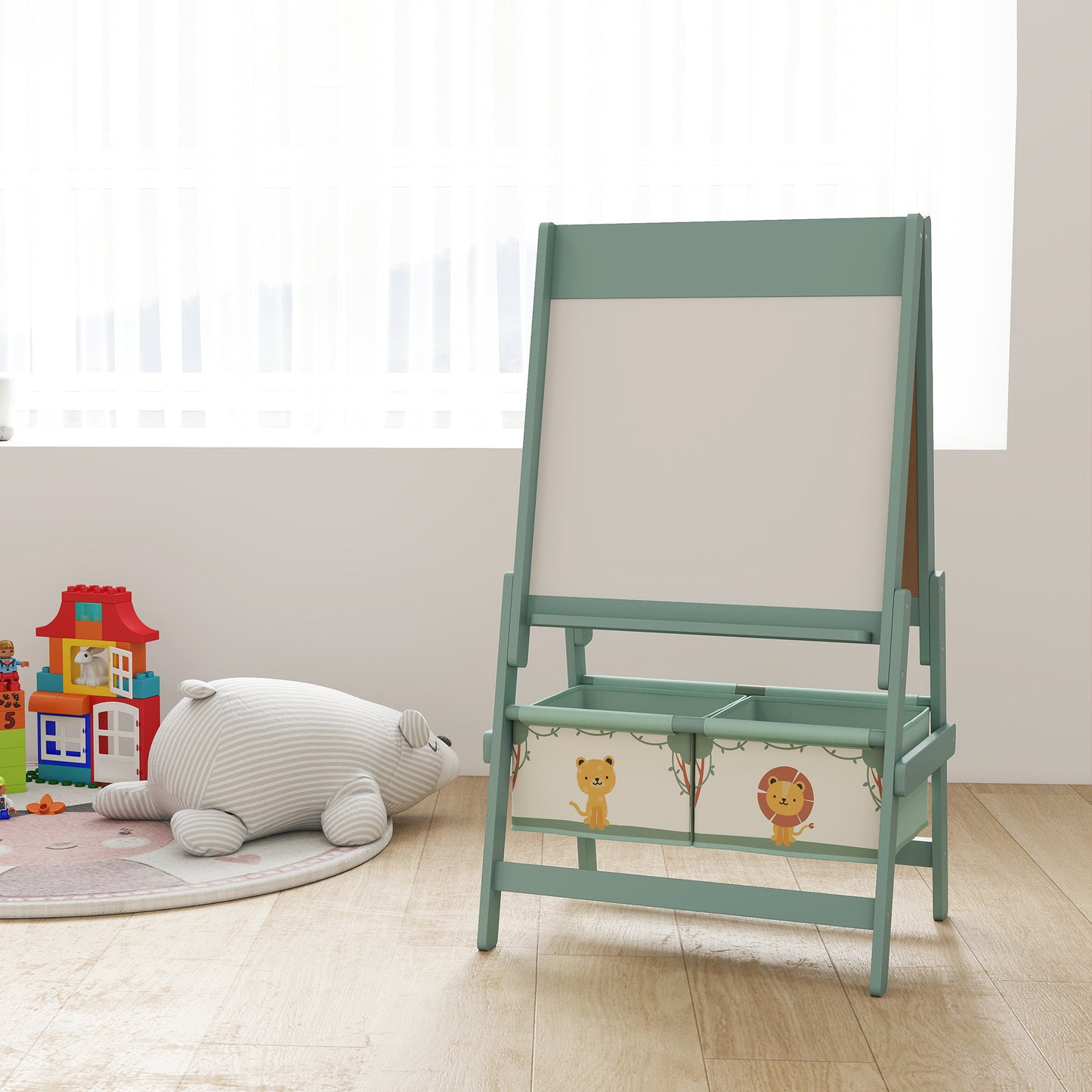 3-in-1 Kids Easel, Double-Sided Art Easel with Paper Roll, Green