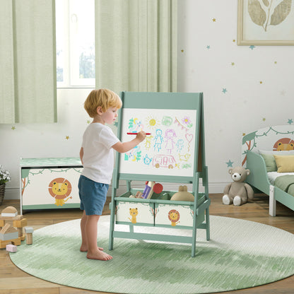 3-in-1 Kids Easel, Double-Sided Art Easel with Paper Roll, Green