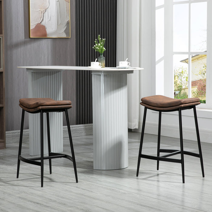 Breakfast Bar Stools Set of 2, Microfibre Upholstered Barstools, Industrial Bar Chairs with Curved Seat and Steel Frame