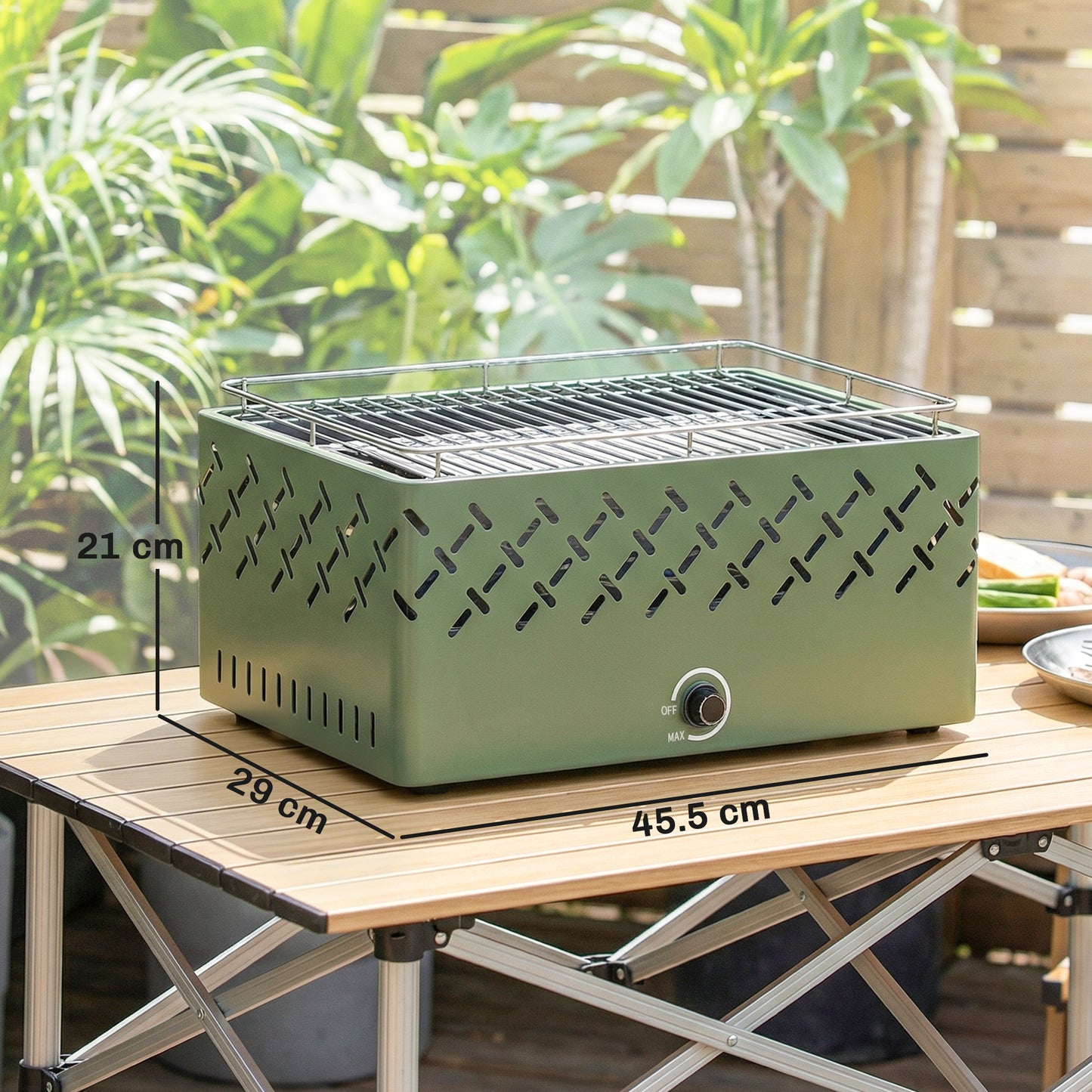 Portable Charcoal BBQ Grill with Built-in Fan, Light Green