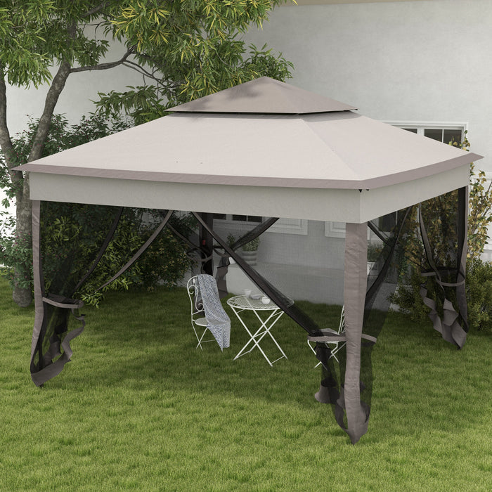 3 x 3(m) Pop Up Gazebo, Double-roof Garden Tent with Netting and Carry Bag, Party Event Shelter for Outdoor Patio, Grey