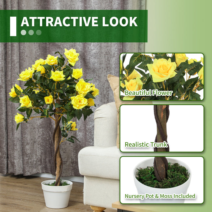 Set of 2 90cm Artificial Rose Tree, Fake Decorative Plant, Yellow