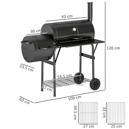 Portable Outdoor Charcoal Grill BBQ Grill with Offset Smoker Black
