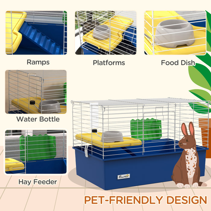 Small Animal Cage, Rabbit Guinea Pig Hutch, Pet Playhouse, Blue