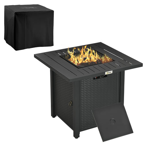 Rattan-style Propane Gas Fire Pit Table with 40,000 BTU Burner, Square Smokeless Firepit Patio Heater with Thermocouple, Waterproof Cover