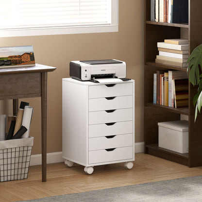 6 Drawer Vertical File Cabinet with Quiet Drawers and Wheels, White