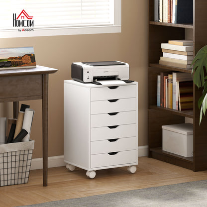 6 Drawer Vertical File Cabinet with Quiet Drawers and Wheels, White
