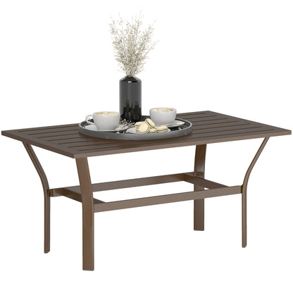 Metal Garden Coffee Table with Slatted Tabletop, Brown