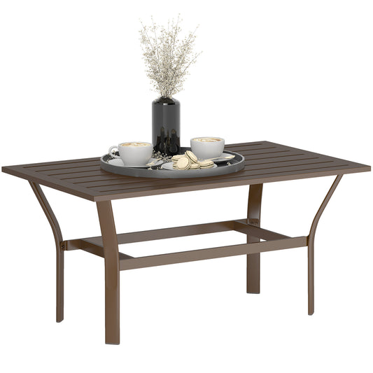 Metal Garden Coffee Table with Slatted Tabletop, Brown