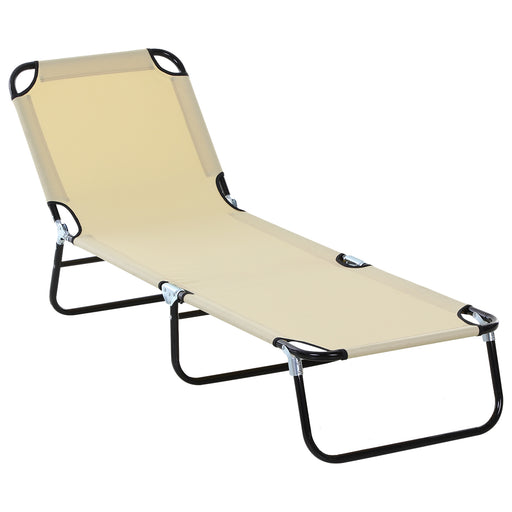 Portable Folding Sun Lounger With 5-Position Adjustable Backrest Relaxer Recliner with Lightweight Frame Great for Pool or Sun Bathing Beige