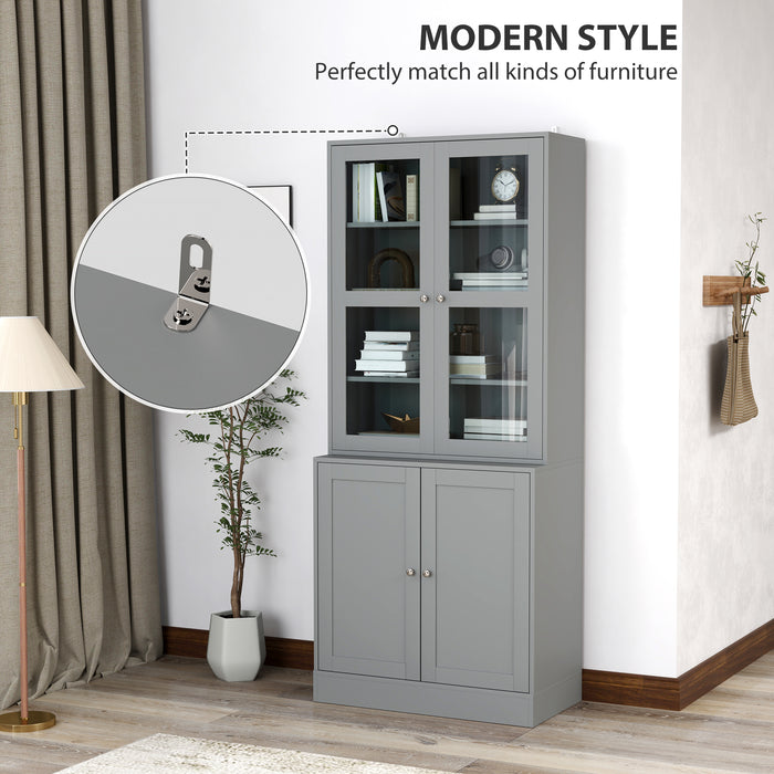 Modern Bookcase Display Storage Cabinet w/ Doors Adjustable Shelves